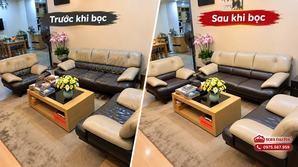 Bọc ghế sofa cho nhà chị Thanh ở Hạ Long