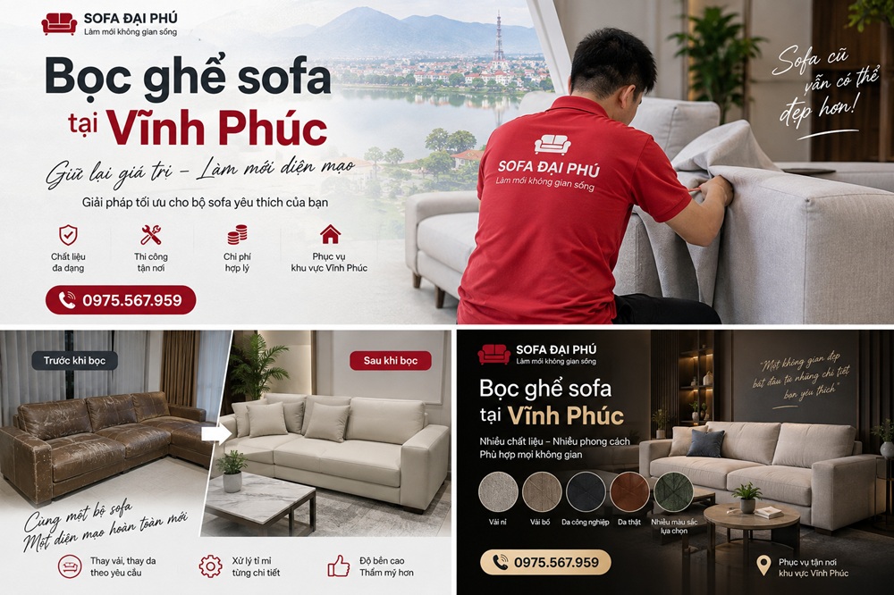 Dịch vụ bọc ghế sofa tại Vĩnh Phúc của Sofa Đại Phú