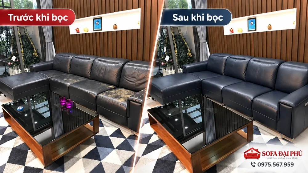 bọc sofa góc như mới tại nhà anh Cường ở Hà Nội