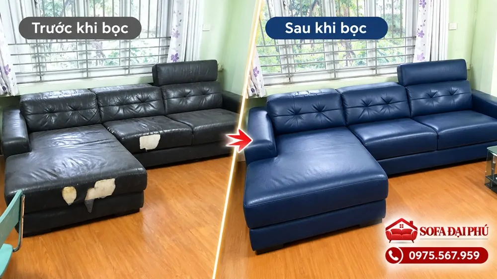 bọc lại ghế sofa cho bộ sofa nhà chị Hằng ở Long Biên, Hà Nội