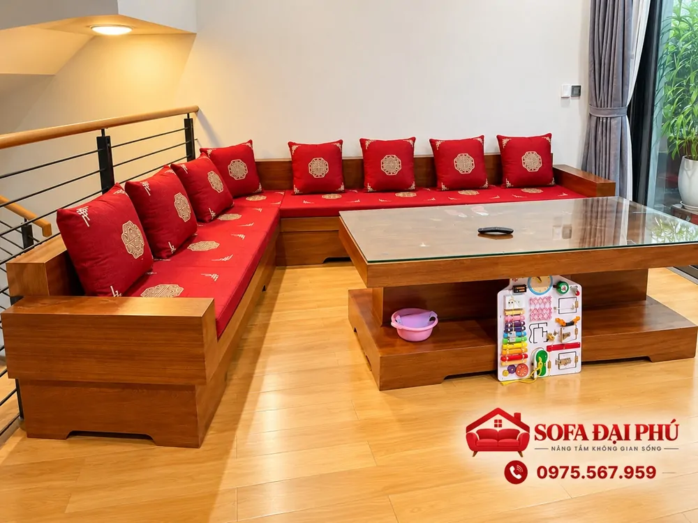 đệm hoa văn vải sofa gỗ