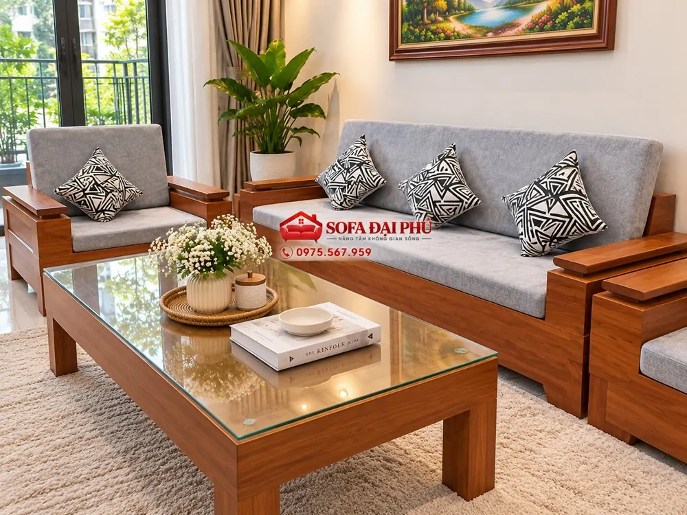 Bộ đệm ghế gỗ màu xám