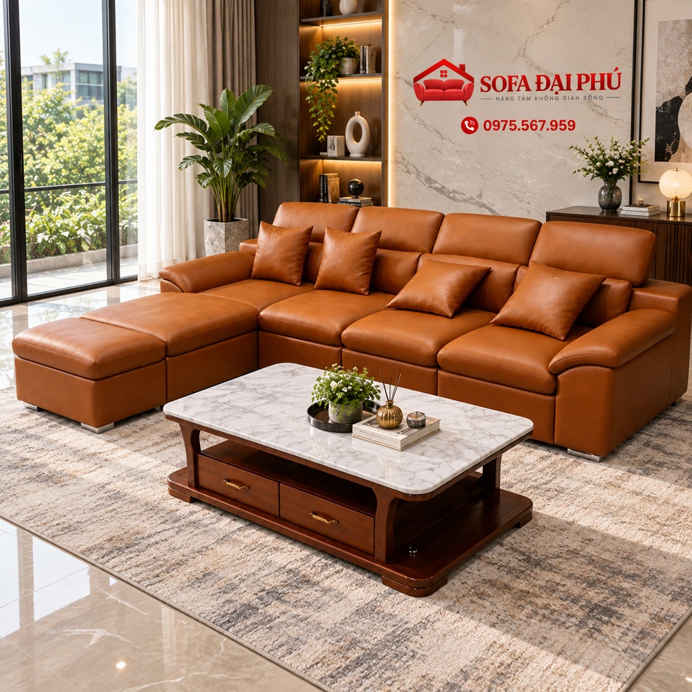sofa góc chữ L bọc da