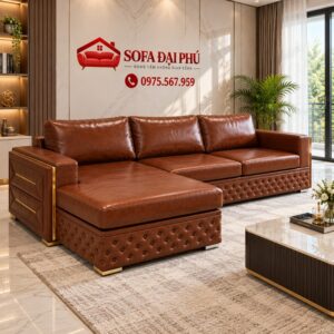 Bộ Sofa Da Góc L Tân Cổ Điển Màu Nâu Đồng Sang Trọng NP005 - Ảnh 2