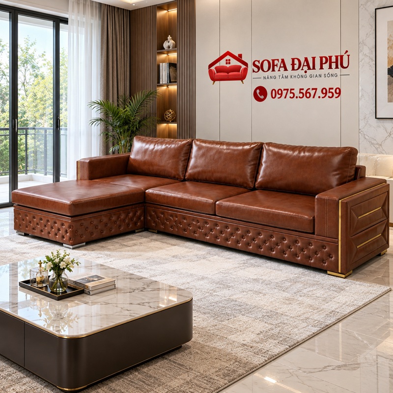 Bộ sofa da góc L tân cổ điển