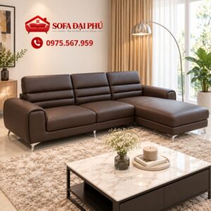 Bộ Sofa Da Góc L Cao Cấp Màu Nâu Socola Cho Phòng Khách Hiện Đại - Ảnh 2
