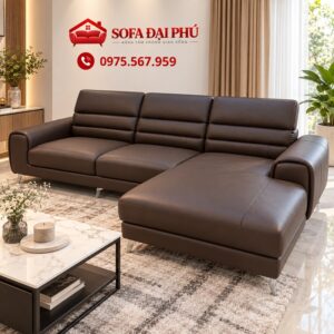 Bộ Sofa Da Góc L Cao Cấp Màu Nâu Socola Cho Phòng Khách Hiện Đại - Ảnh 3