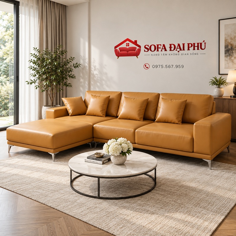 sofa da màu vàng bò