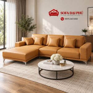 Bộ Sofa Da Góc L Màu Vàng Bò Phong Cách Hiện Đại - Ảnh 3