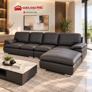 Bộ sofa da góc L màu nâu đất
