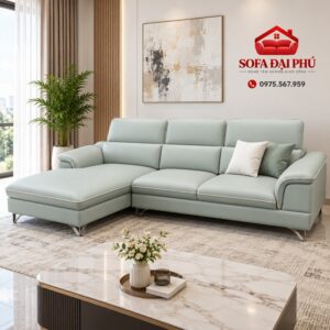 bộ sofa da góc L màu xanh ngọc