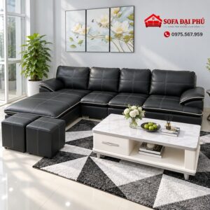 ộ bàn ghế sofa phòng khách màu đen chỉ trắng kích thước lớn