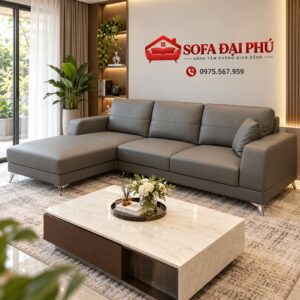 sofa da góc L màu ghi xám