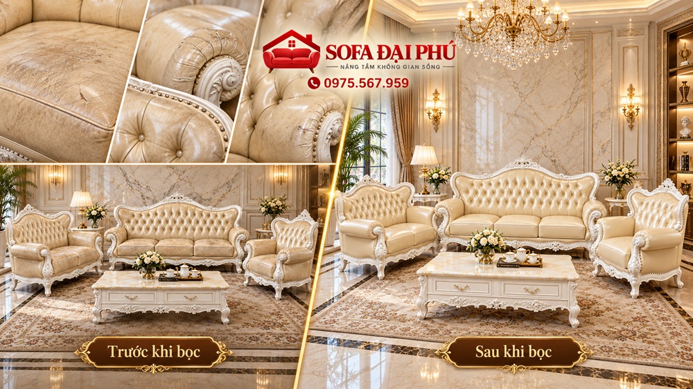 bọc lại ghế sofa tân cổ điển đẹp ở Hà Nội