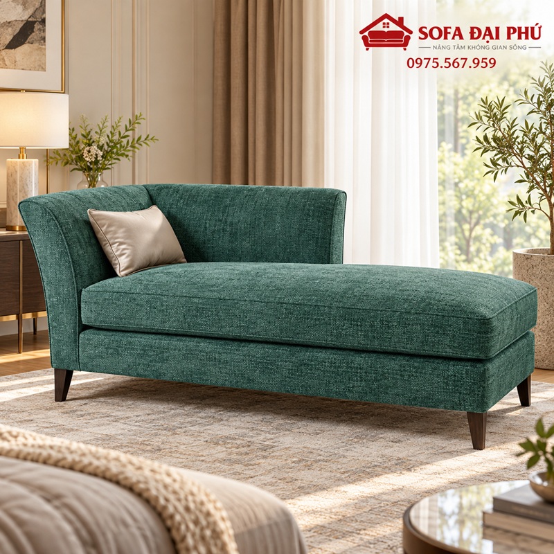Mẫu sofa đẹp dáng ghế sofa thư giãn dài màu xanh emerald