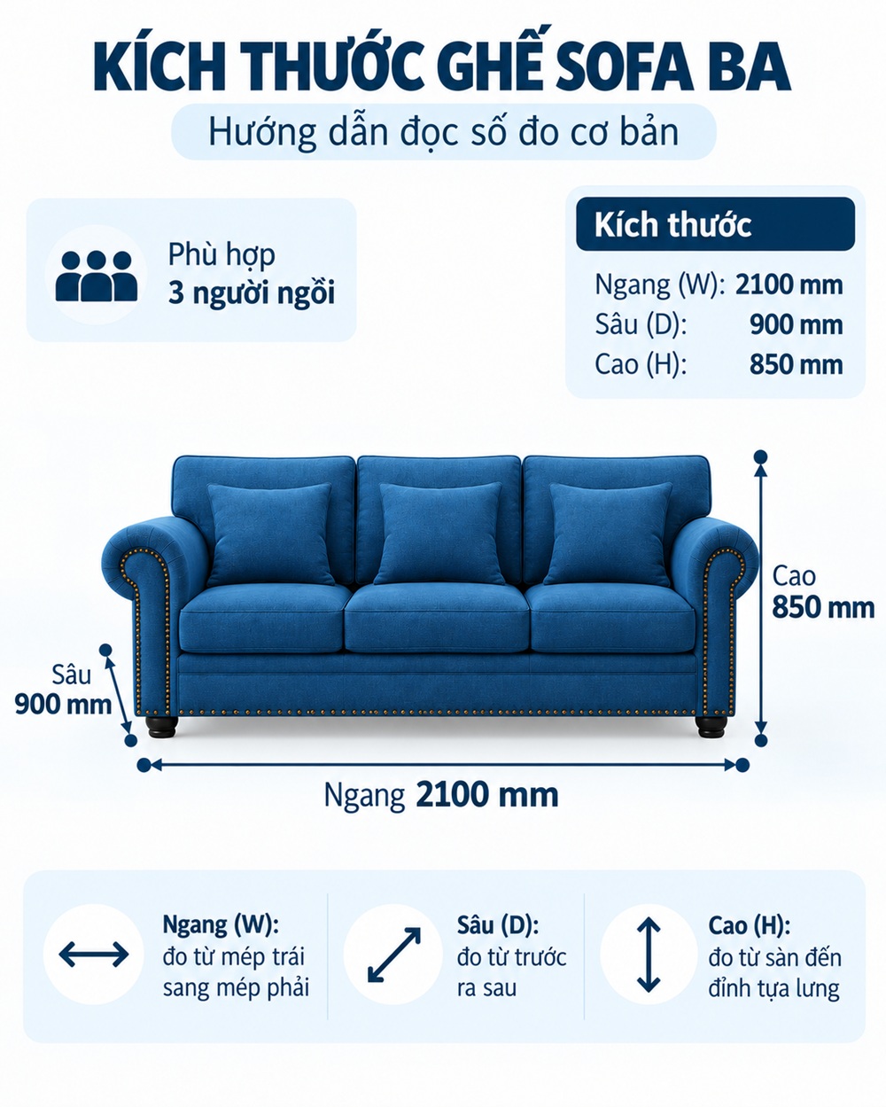 kích thước sofa văng ba chỗ ngồi